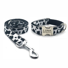 Load image into Gallery viewer, Cow Print Dog Collar & Leash Set - customisable