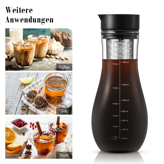 SOULHAND 1500ml Espresso Maker Cold Brew Iced Coffee Maker Dual Use Filter Coffee&Tea Pot Espresso Ice Drip Maker Glass Pots
